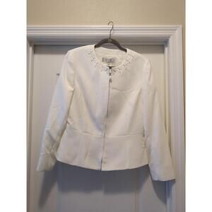 Tahari Arthur Levine Off White blazer Pearl Accents Sz 12